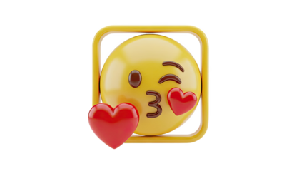 3D Kissing Face Emoji with Hearts on transparent background