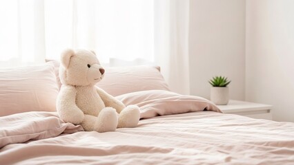 ベッドに置かれたテディベアが可愛らしく穏やかな雰囲気を演出しています。