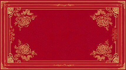 Obraz premium Elegance in Red: a captivating red frame adorned with intricate golden floral patterns, perfect for adding a touch of sophistication to any design. 