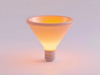 Warm glowing funnel shaped light bulb on soft background