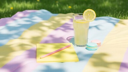 公園でレモネードをゆっくり楽しむ爽やかな夏の日の美しい光景