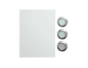 White square panel with three round lights on side