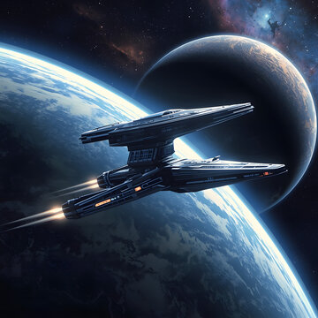 Earth Moon and Space with Stars and Sunrise Illustration