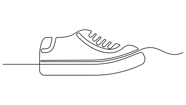 Continuous one line drawing of a modern athletic running shoe or sneaker. minimalist black contour art on a clean white background. Stylish shoes minimalist footwear outline vector illustration
