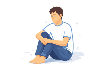 Emotional loneliness and inner isolation concept, young man sitting alone
