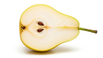 Half pear cut open fresh fruit healthy eating white background