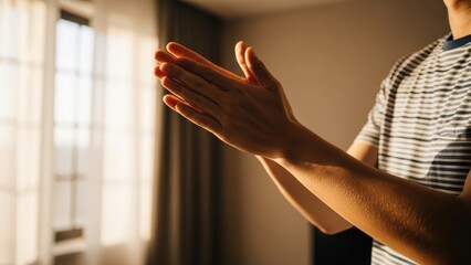 Hands clapping together sunlight shining through warm interior appreciation concept