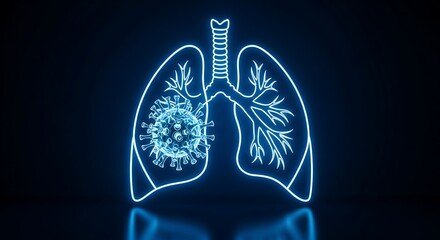 Coronavirus infecting human lungs, digital medical illustration