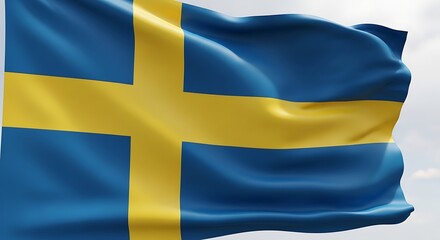 Waving flag of sweden with blue field and golden yellow cross