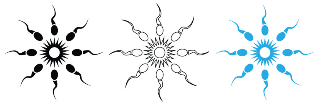 Sperm cells radiating outward in three styles,Sperm icon flat design illustration,Sperm icon flat editable icon mark set.Abstract sperm set icon, sperm icon and sperm vector that runs towards the egg