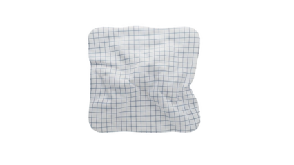 Crushed white fabric with blue grid pattern on transparent background
