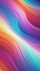 Abstract colorful waves cascade, featuring shades of orange, yellow, pink, blue, and purple
