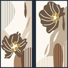 Modern Abstract Floral Art in Earth Tones Elegant Wall Decor Set