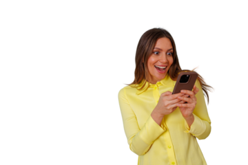 Woman receiving exciting news on smartphone, showing surprise and happiness at a notification or message