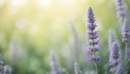 Obraz premium Soft lavender flowers with pastel green background bokeh