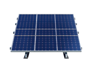 Solar panel array on mounts against a black background