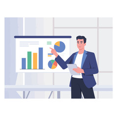 Fototapeta premium Professional man presenting business analytics and data visualizations on a screen