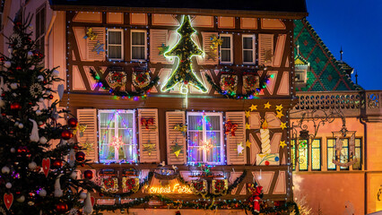 Beautiful Christmas decorations in the famous Christmas Market in Colmar in France on December 26th 2025