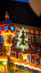 Beautiful Christmas decorations in the famous Christmas Market in Colmar in France on December 26th 2025