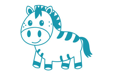 Cute cyan cartoon zebra smiling gently with its mane and tail outlined © Shipon