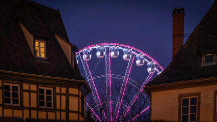 Beautiful Christmas decorations in the famous Christmas Market in Colmar in France on December 26th 2025