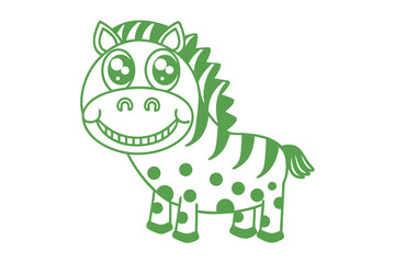 Fototapeta premium Joyful green polka dotted zebra smiles with big, expressive eyes looking cheerfully towards you