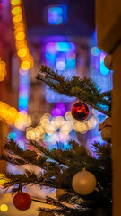 Beautiful Christmas decorations in the famous Christmas Market in Colmar in France on December 26th 2025