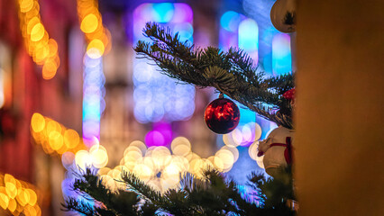 Beautiful Christmas decorations in the famous Christmas Market in Colmar in France on December 26th 2025