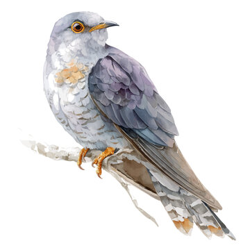 Cuckoo, watercolor painting vector, isolated on a white background.