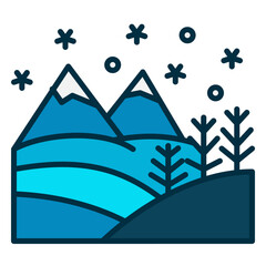 Icon of frozen tundra in winter with mountain view