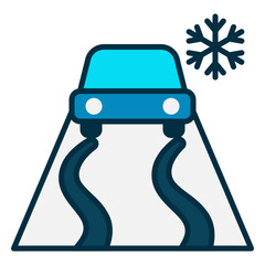 Icy road icon that is slippery for cars to pass through