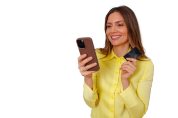 Woman using smartphone for online shopping, making secure credit card payment, e-commerce transaction