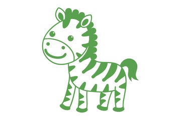 Obraz premium Cute zebra animal shows stripes and cartoon style features in simple green color
