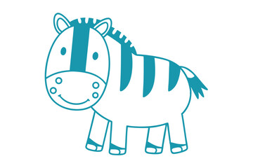 Fototapeta premium Cute stylized blue zebra outline with cartoon features smiles gently at us