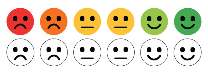 Fototapeta premium Eight face icons showing different emotions and styles emoji emoticon. Vector icons for feedback, mood, Happy, sad, angry, neutral faces.vector illustration.