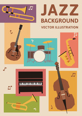 Colorful retro jazz band instruments vector illustration