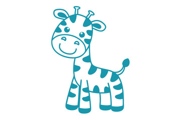 Cheerful turquoise giraffe outline showcases a whimsical pose with spots and a charming, happy expression