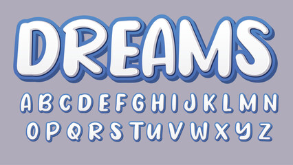 blue and white bold 3d brush cartoon font