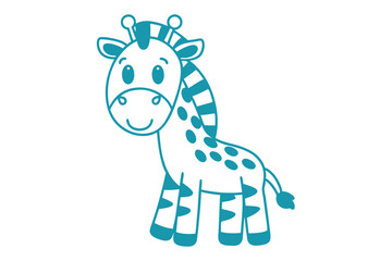 Cute cartoon giraffe with blue outline and spots is standing gracefully