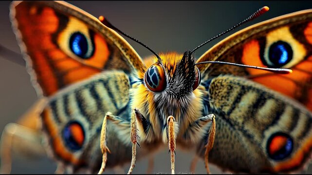 Close-up view of a vibrant butterfly with intricate patterns and details.