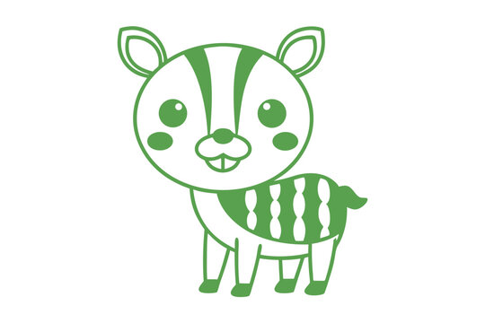 Green duiker with stripes stands peacefully looking ahead on a white backdrop