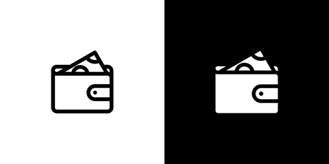 Wallet icon concept with flat Black White Background. Vector illustration.