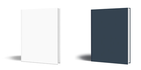 Realistic book mockup set blank white and dark hardcover designs with soft shadow. book cover presentation, publishing projects, branding previews, and editorial design showcases.



