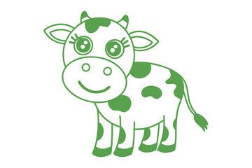 Fototapeta premium Smiling calf icon in green outline poses happily with large eyes and spots