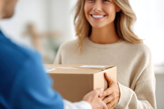 Delivery workflow, courier handling parcels. - Powered by Adobe