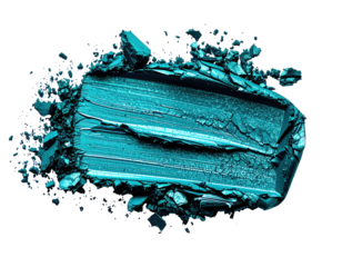 Crushed teal eye shadow, textured, against black backdrop