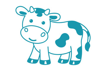 Fototapeta premium Cute turquoise cow cartoon with simple rounded shapes on a white backdrop