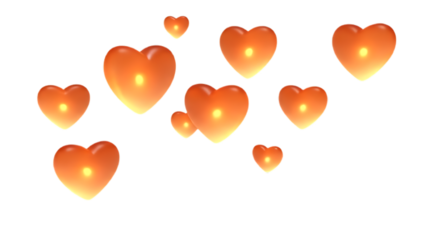 Orange heart-shaped lanterns floating in dark sky graphic