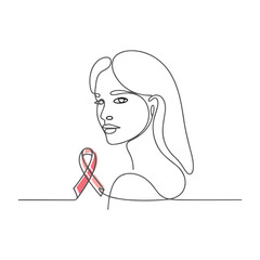 Minimal Line Art Woman with Red HIV/AIDS Awareness Ribbon Illustration