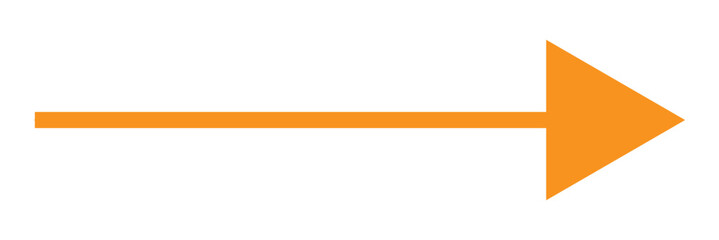 Simple thin orange arrow pointing right isolated on white background